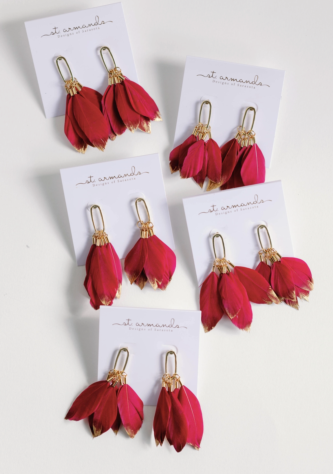 Garnet Gold Dipped Fall Feather Statement Earrings