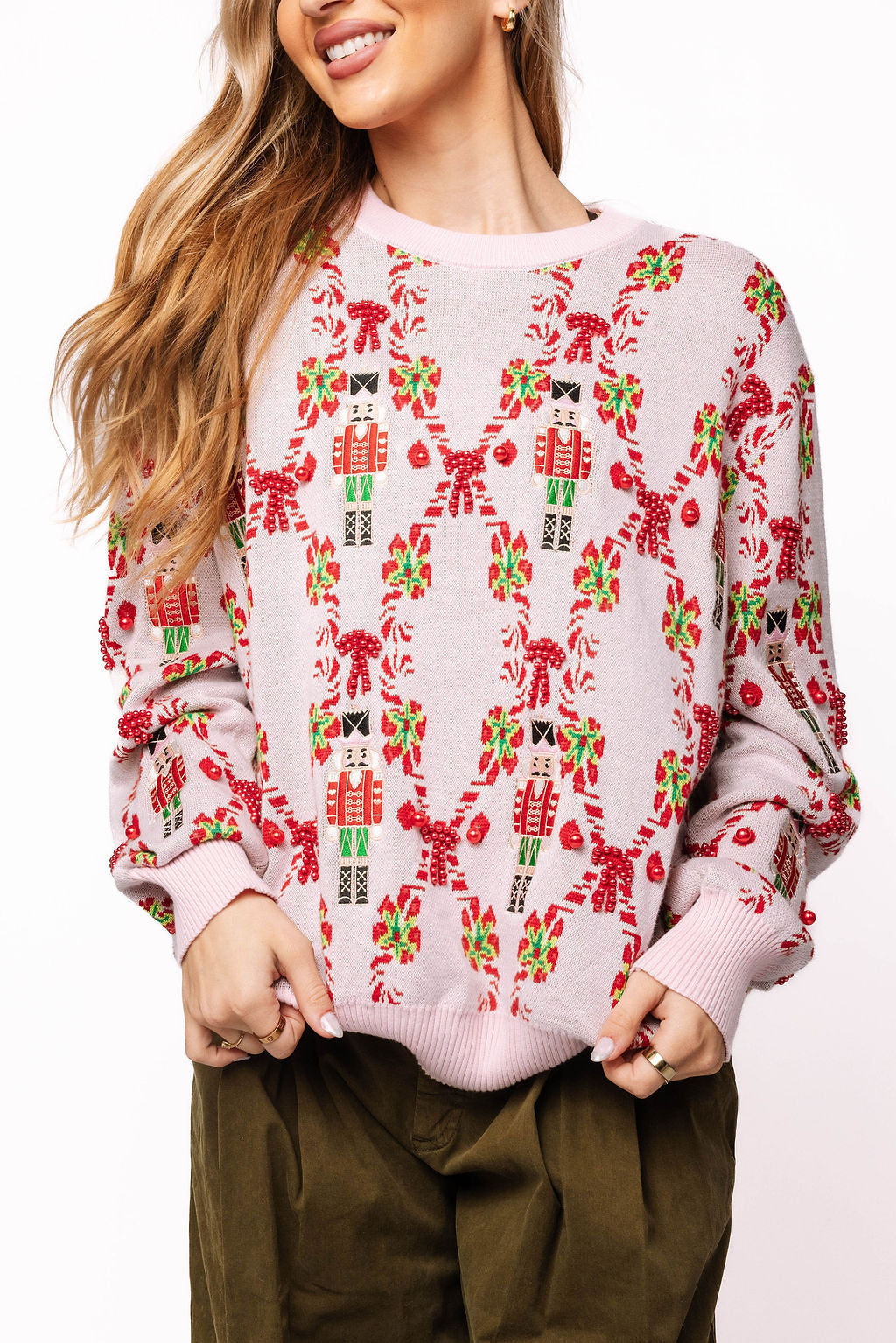 Light Pink Nutcracker & Candy Cane Sweater