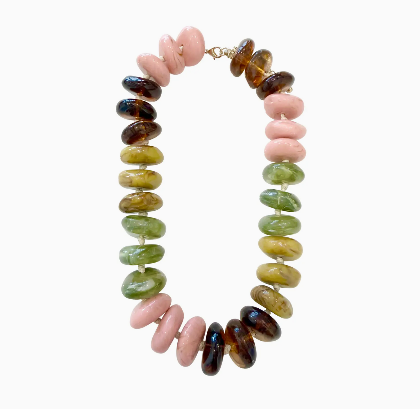 Delray Chunky Beaded Necklace- Blush/Green Mix