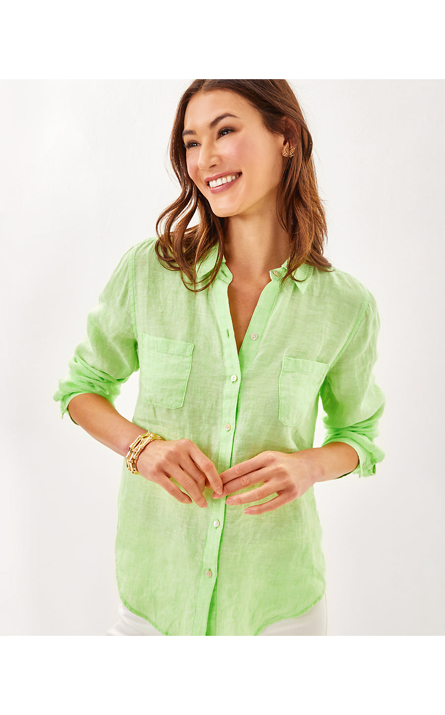Sea View Button Down - Jade Lime x Resort White