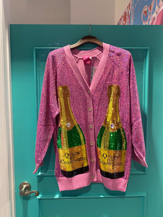 Pink Full Sequin Queen of Champagne Cardigan Dress
