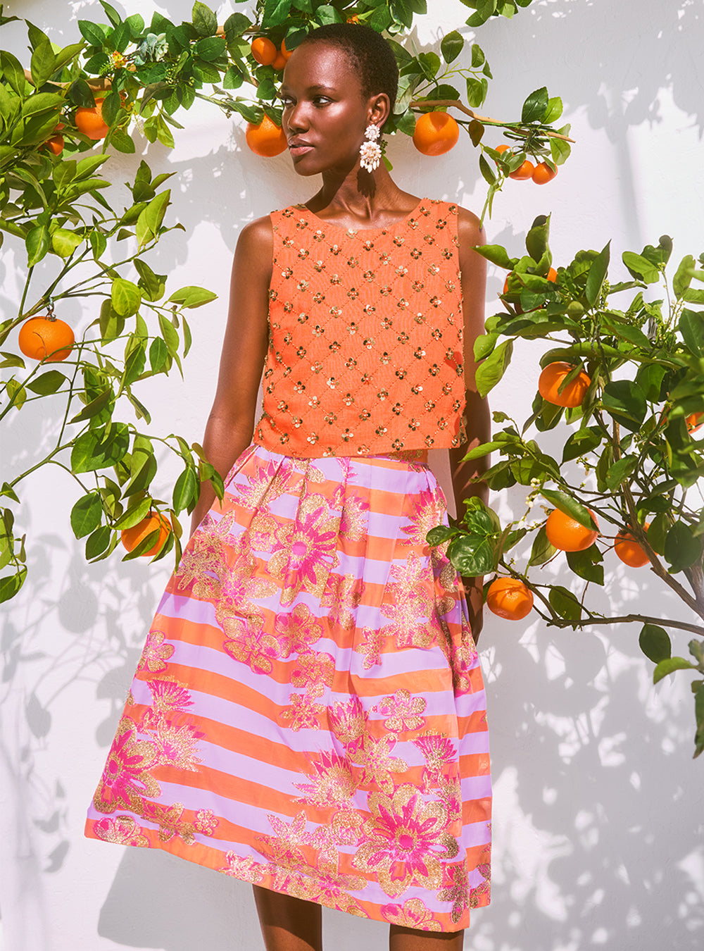 Lathan Beaded Top- Papaya