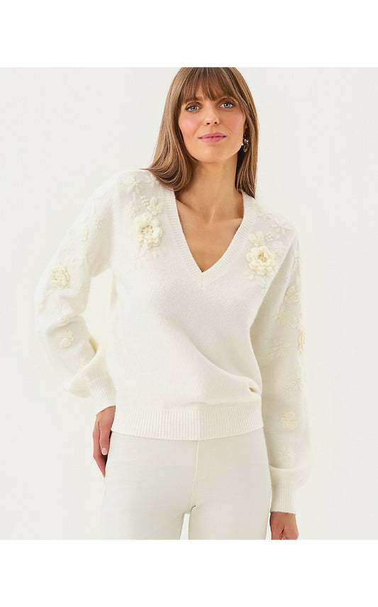 Alayla Sweater - Coconut - Garden Embroidery