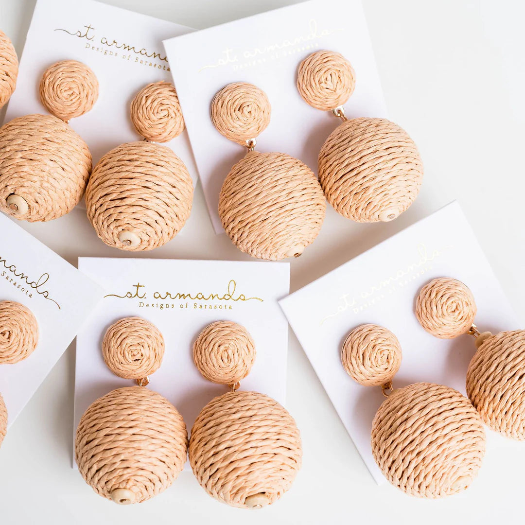 Natural Lido Pom Pom Statement Earrings