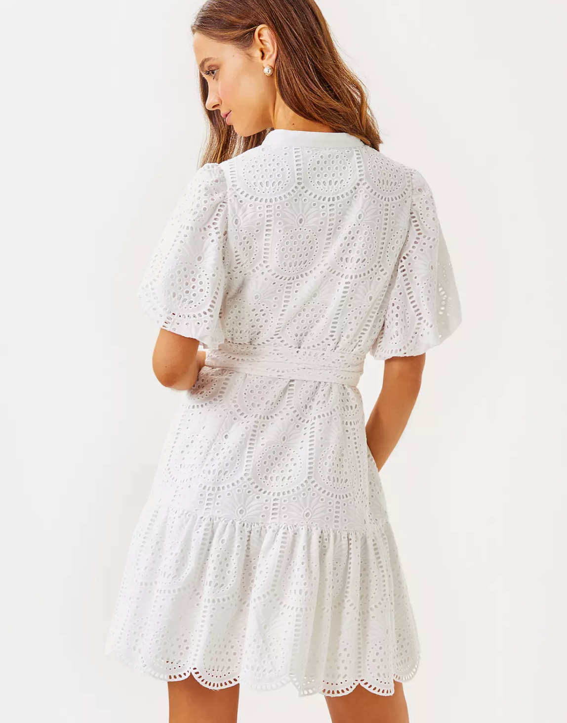 Xylia Dress - Resort White Pineapple Tile Eyelet