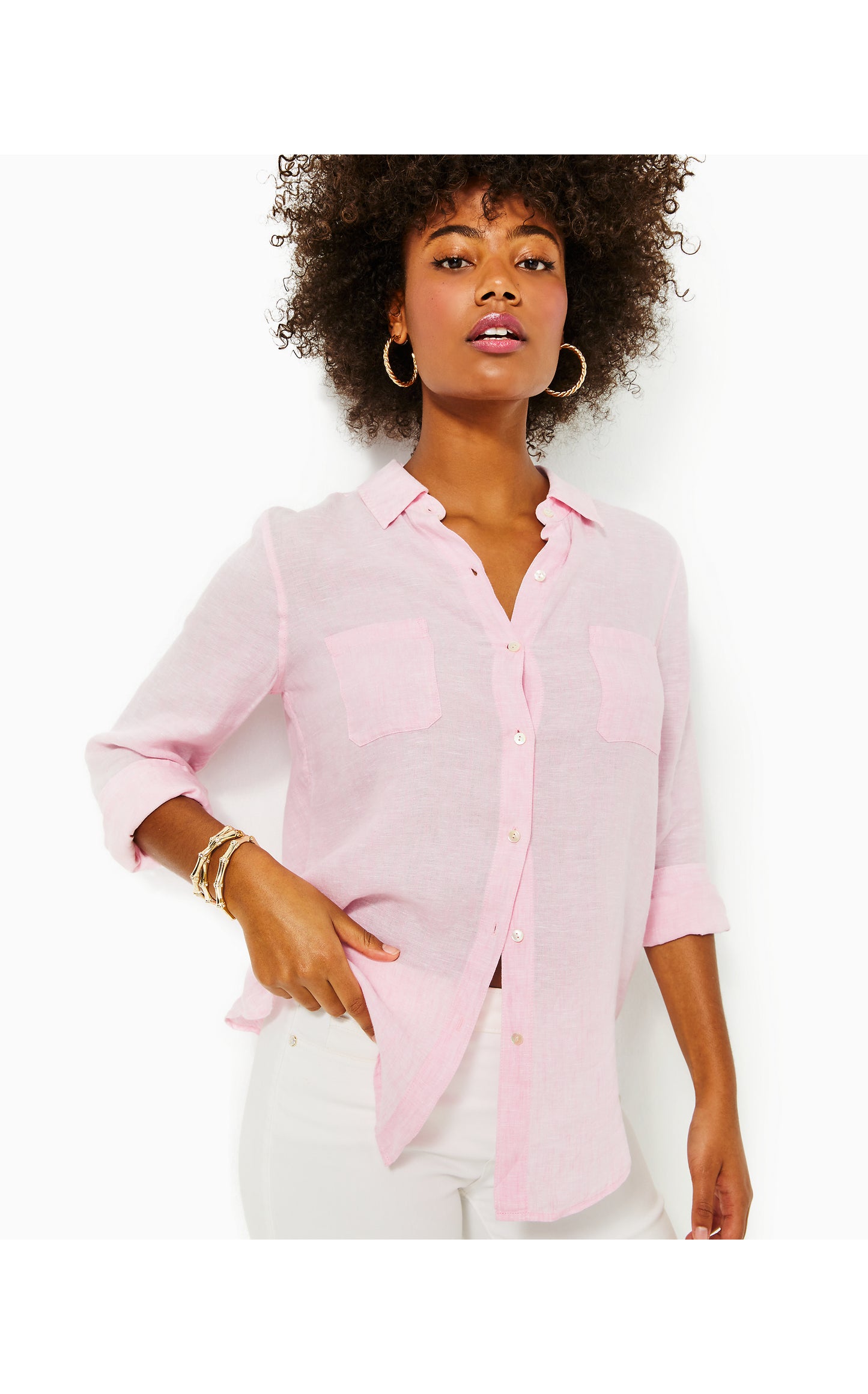 Sea View Button Down - Urchin Pink x Resort White
