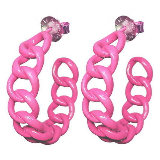 Pink Painted Petite Chain Hoops