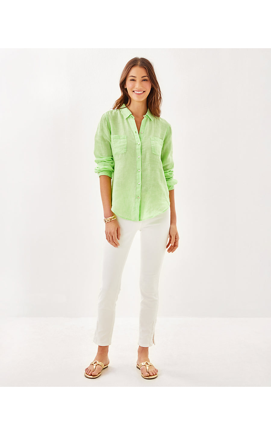 Sea View Button Down - Jade Lime x Resort White