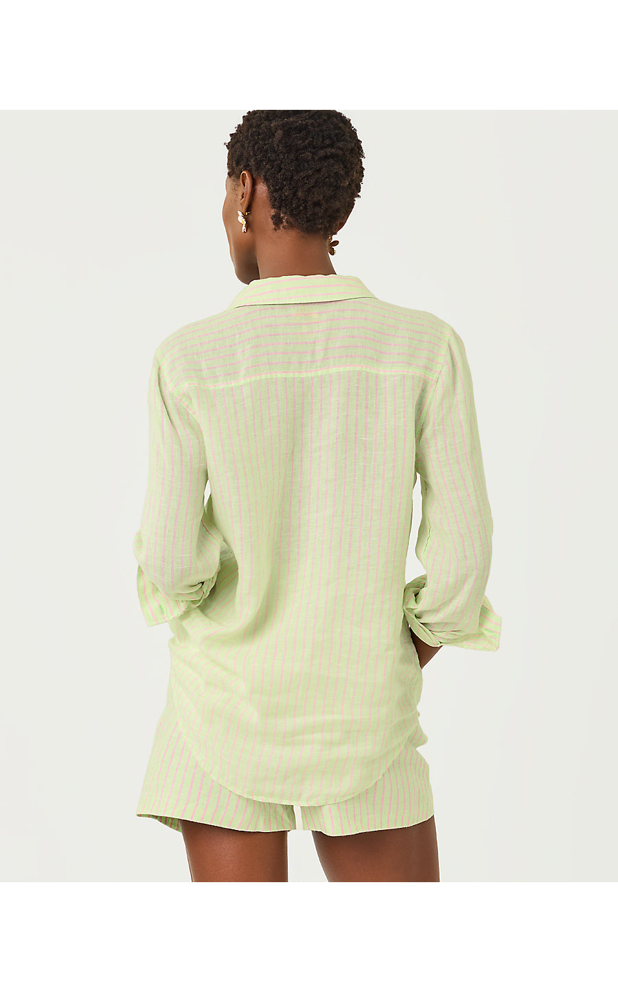 Sea View Button Down - Pistachio Macaron x Conch Shell Pink Stripe