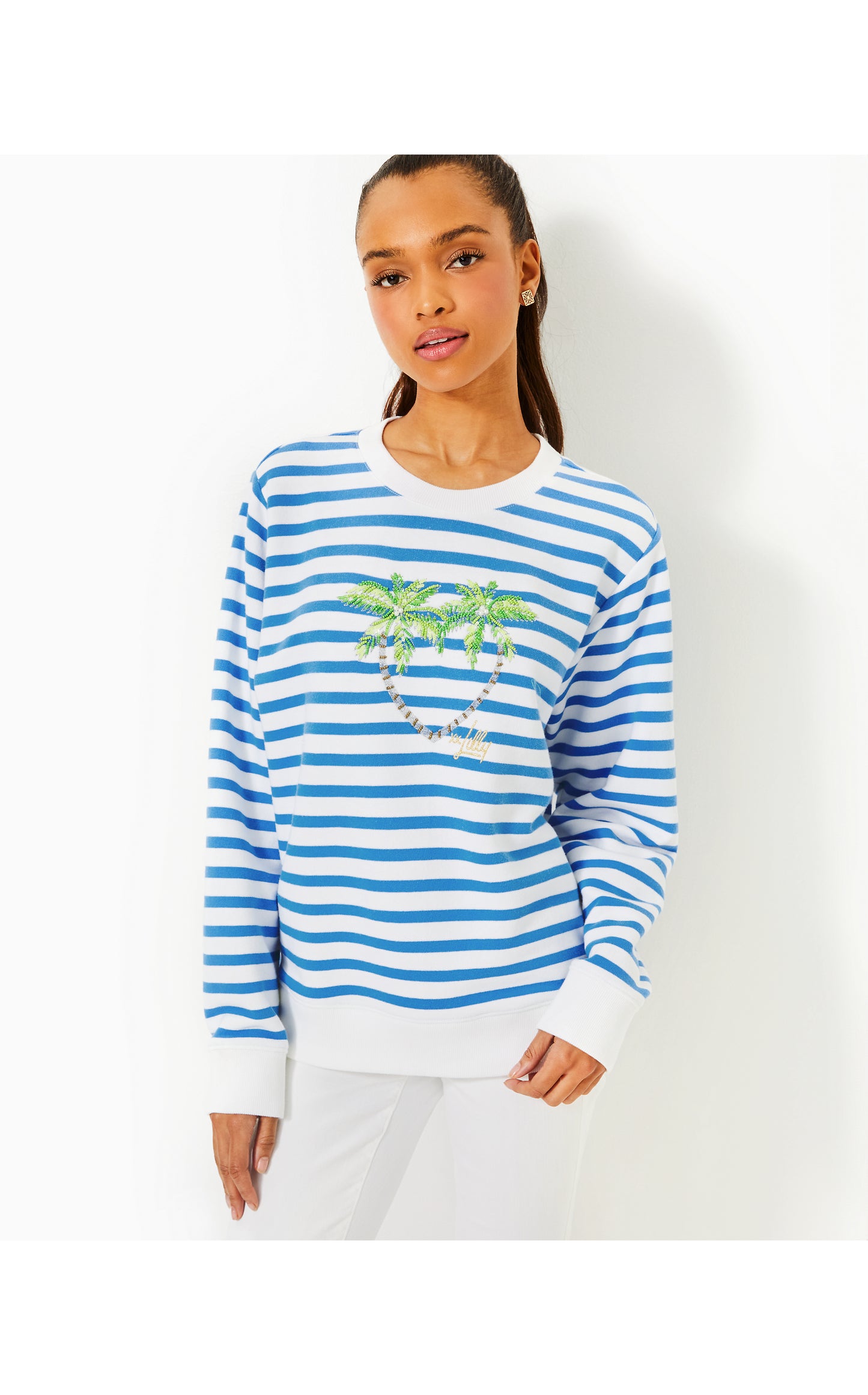 Ballad Sweatshirt - Blue Stream Stripe Twin Palms