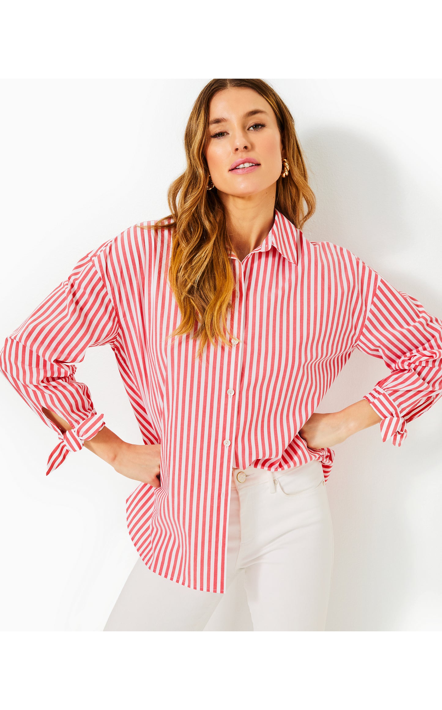 Lesia Button Down Shirt - Rococo Red Cabana Stripe