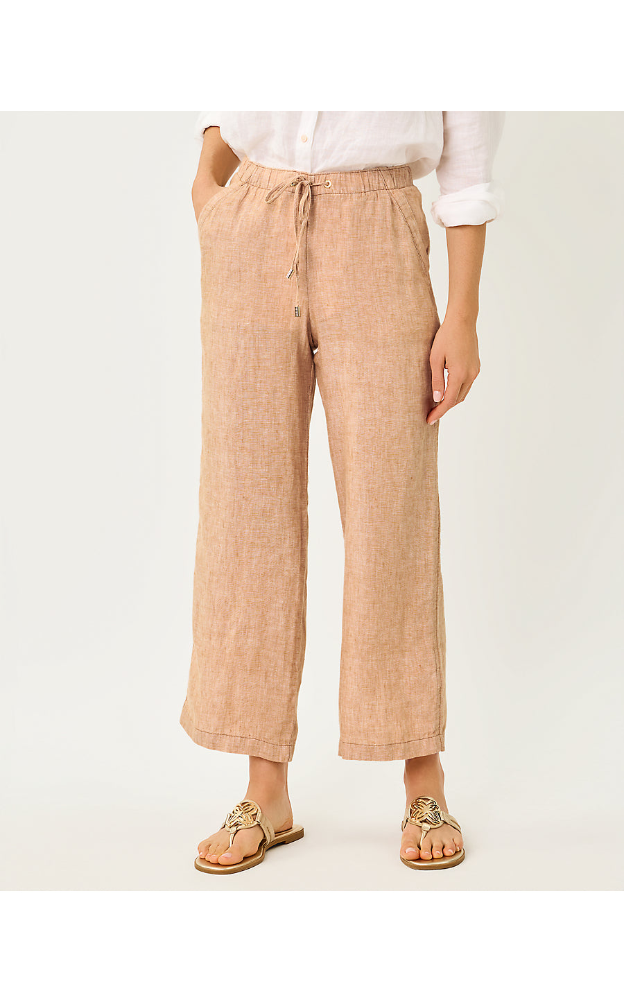 Brawley Linen Crop Pant - Iced Latte x Resort White