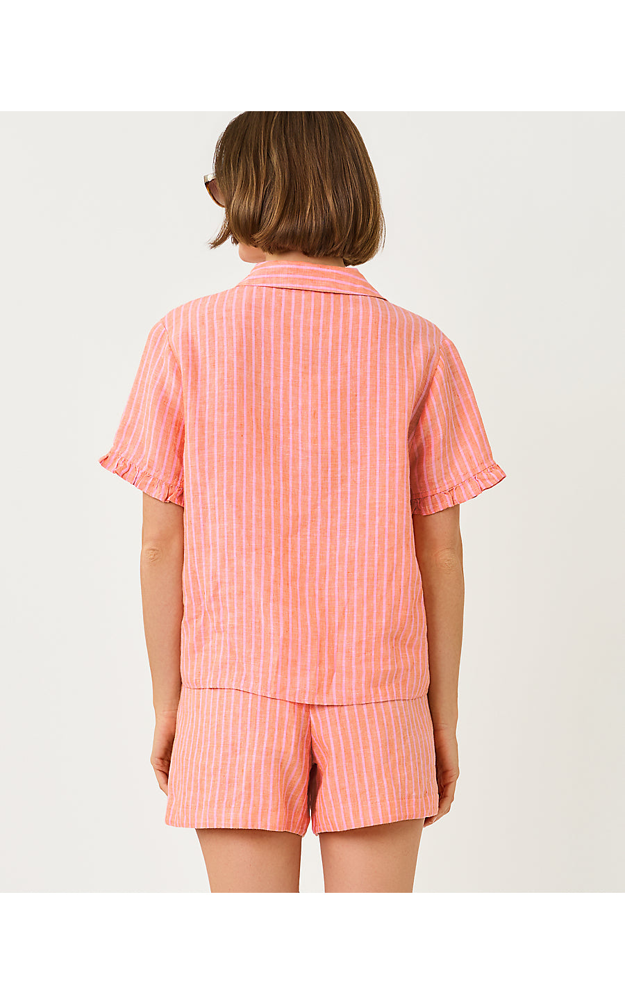 Carden Ruffle Top - Sunset Orange x Conch Shell Pink Stripe