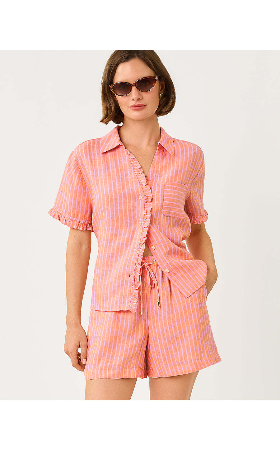 Carden Ruffle Top - Sunset Orange x Conch Shell Pink Stripe