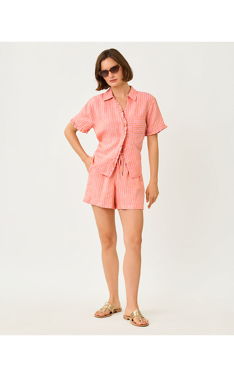 Carden Ruffle Top - Sunset Orange x Conch Shell Pink Stripe