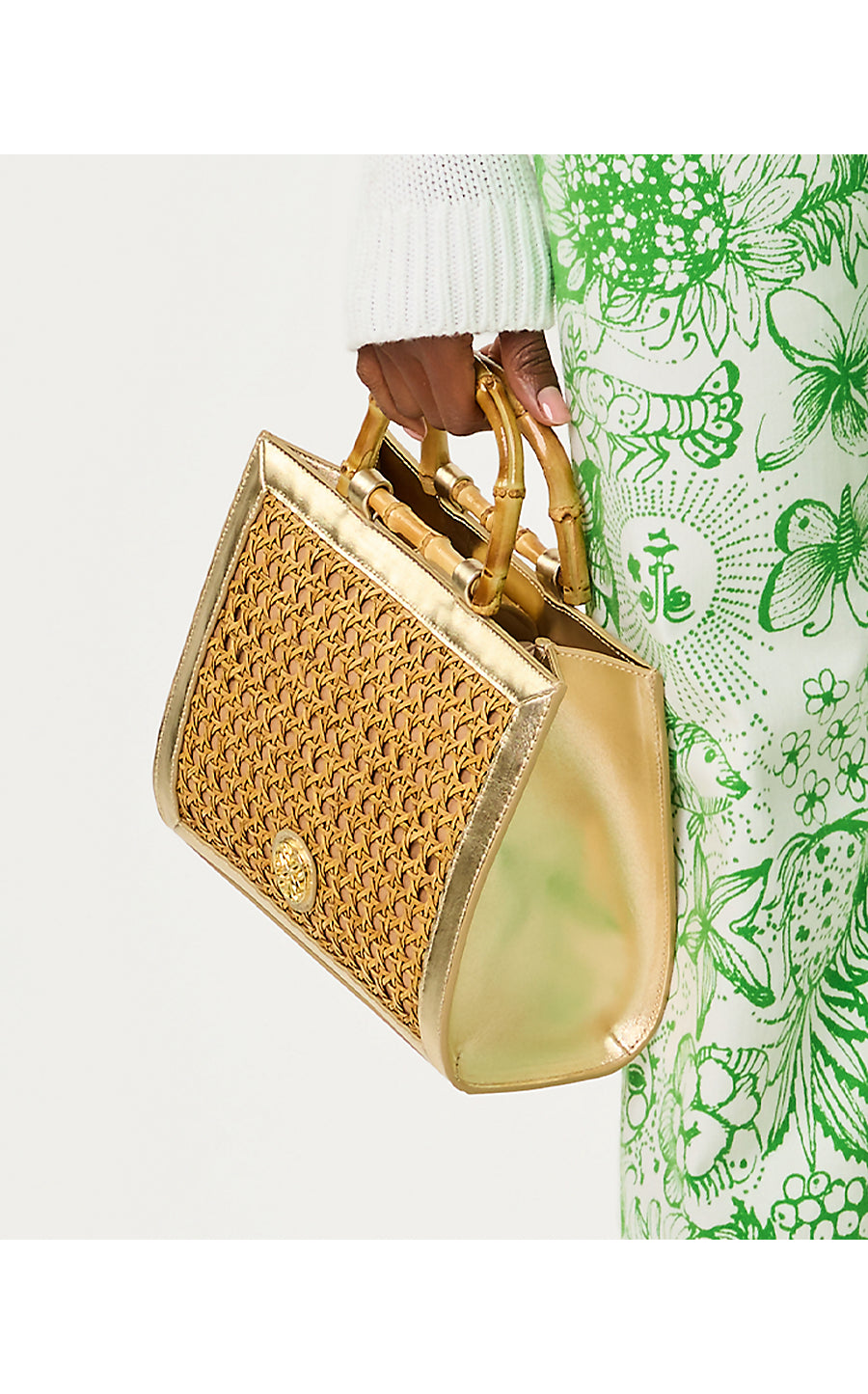 Liza Cane Top Handle Bag - Natural