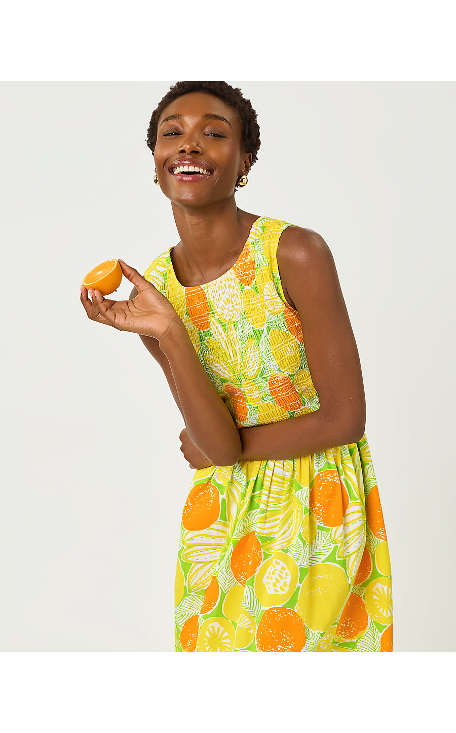 Daisey Midi Dress - Island Palm - Oversized Zesty