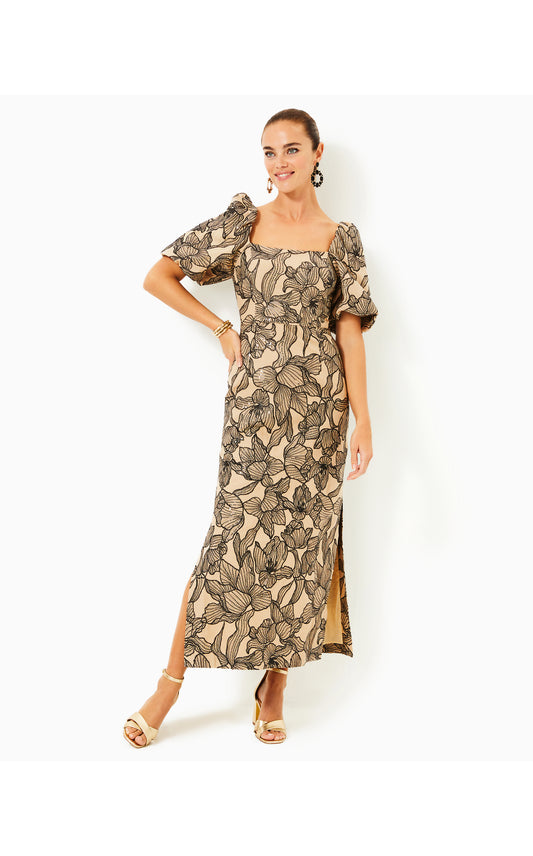 Linora Maxi Dress - Wicker Tan Embroidered Sequin