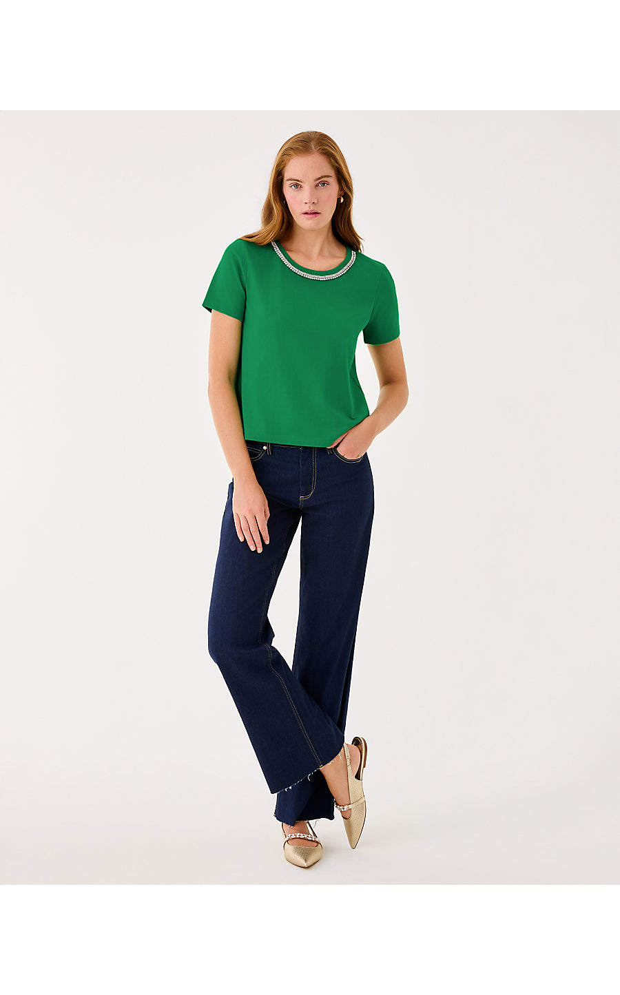 Clairmont Rhinestone Top - Bamboo Green
