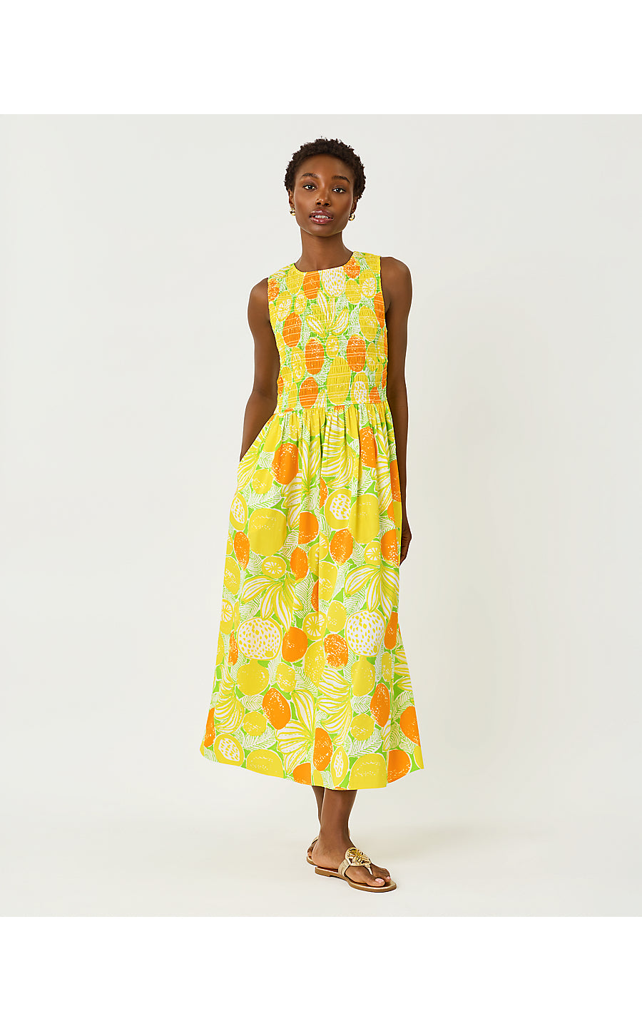 Daisey Midi Dress - Island Palm - Oversized Zesty