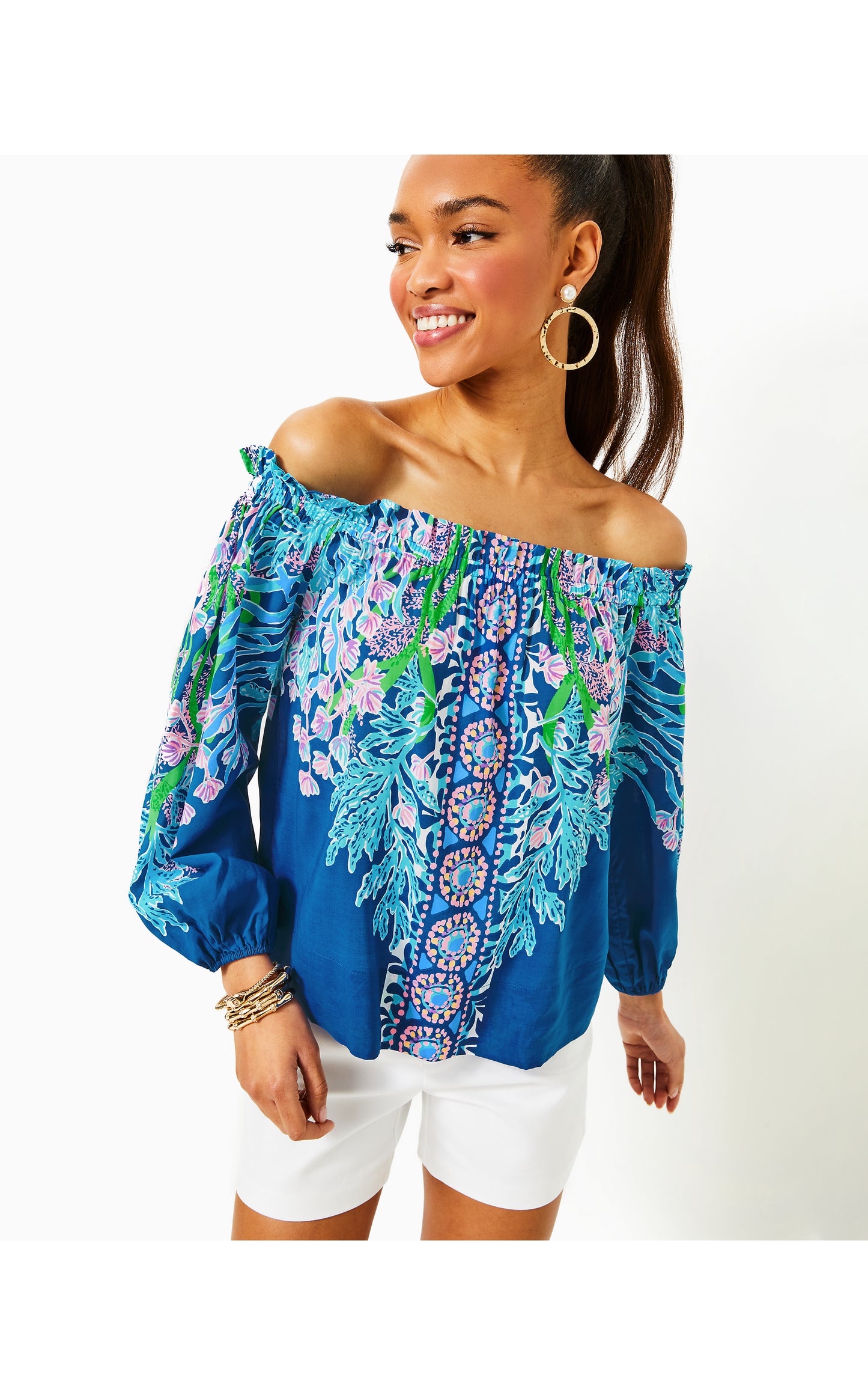 Aimes Long Sleeve Off The Shoulder Top - Seacret Escape