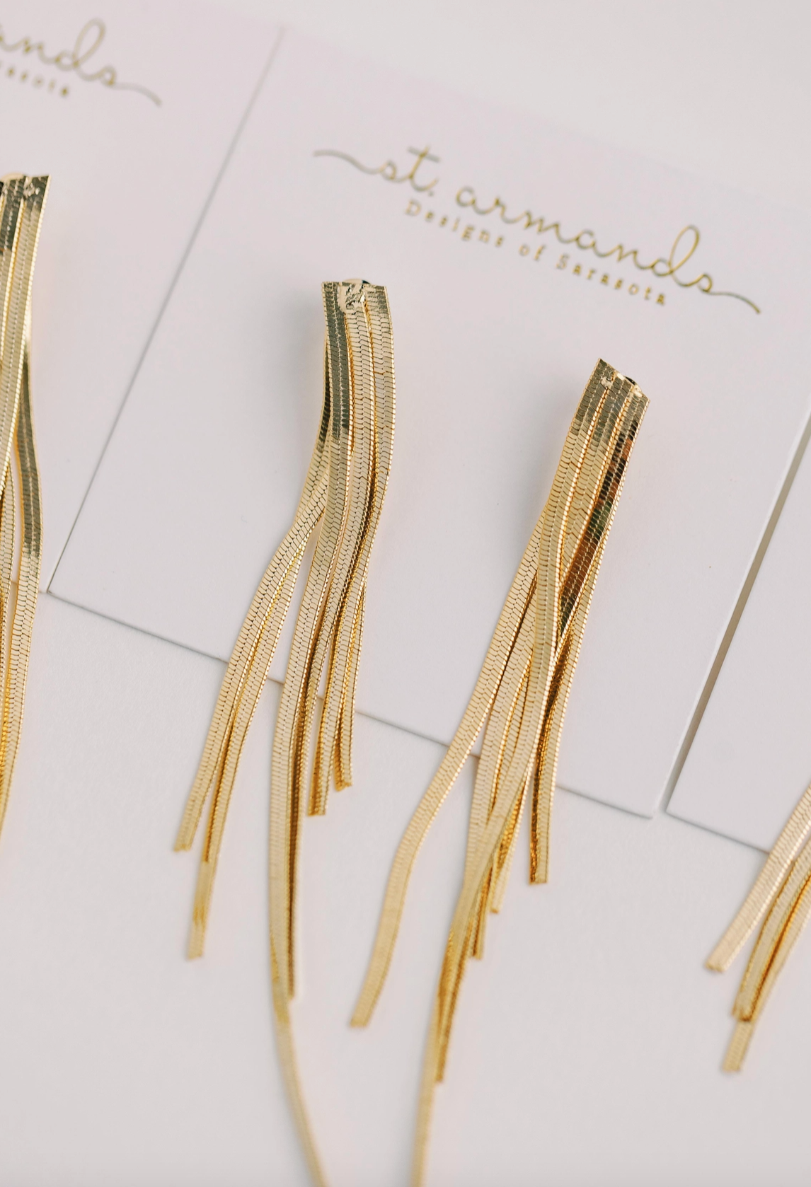 Skinny Gold Cascading Tassel Minimalist Statement Earrings