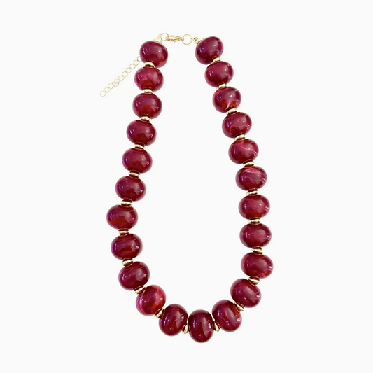 Marble Chunky Beaded Necklace- Red