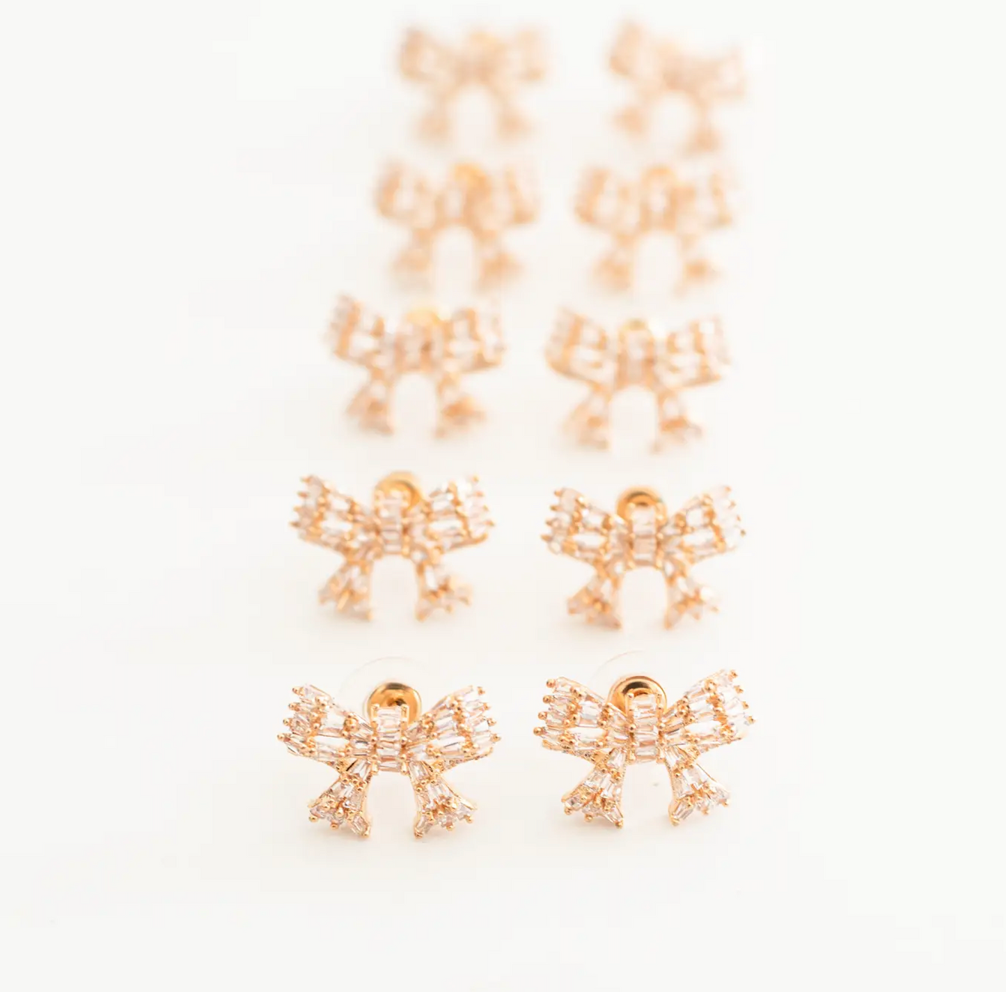 Gold Mini Sparkler Statement Stud Holiday Bow Earrings