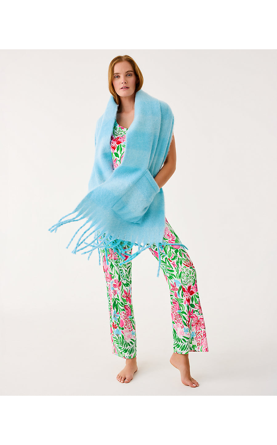 Camelia Fringe Wrap - Bellevue Blue x Hydra Blue