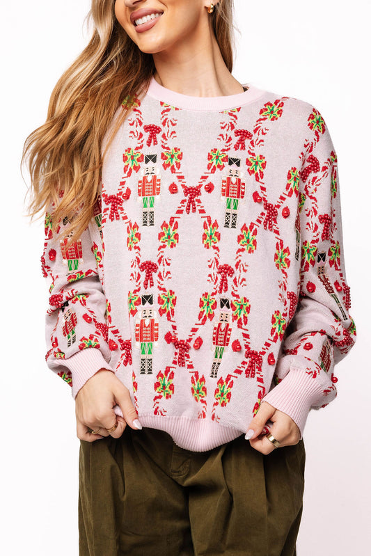 Light Pink Nutcracker & Candy Cane Sweater