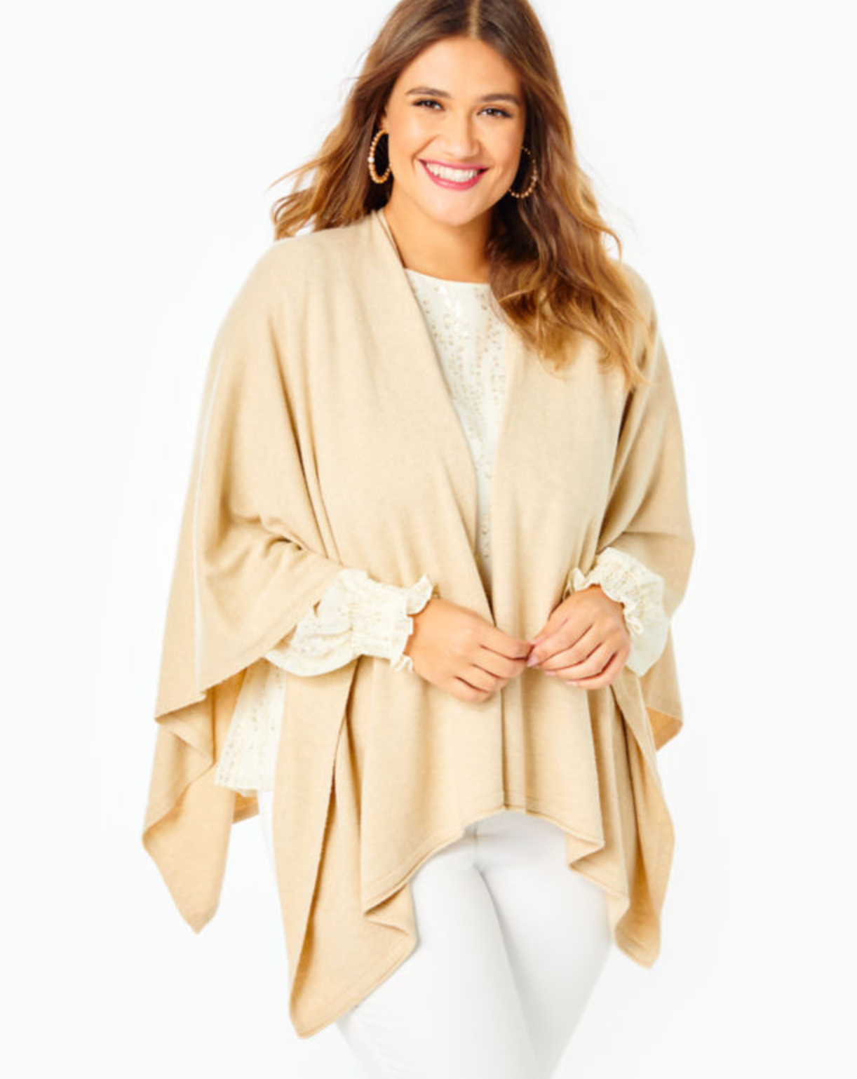 Terri Sweater Wrap - Heathered Sand Bar Metallic