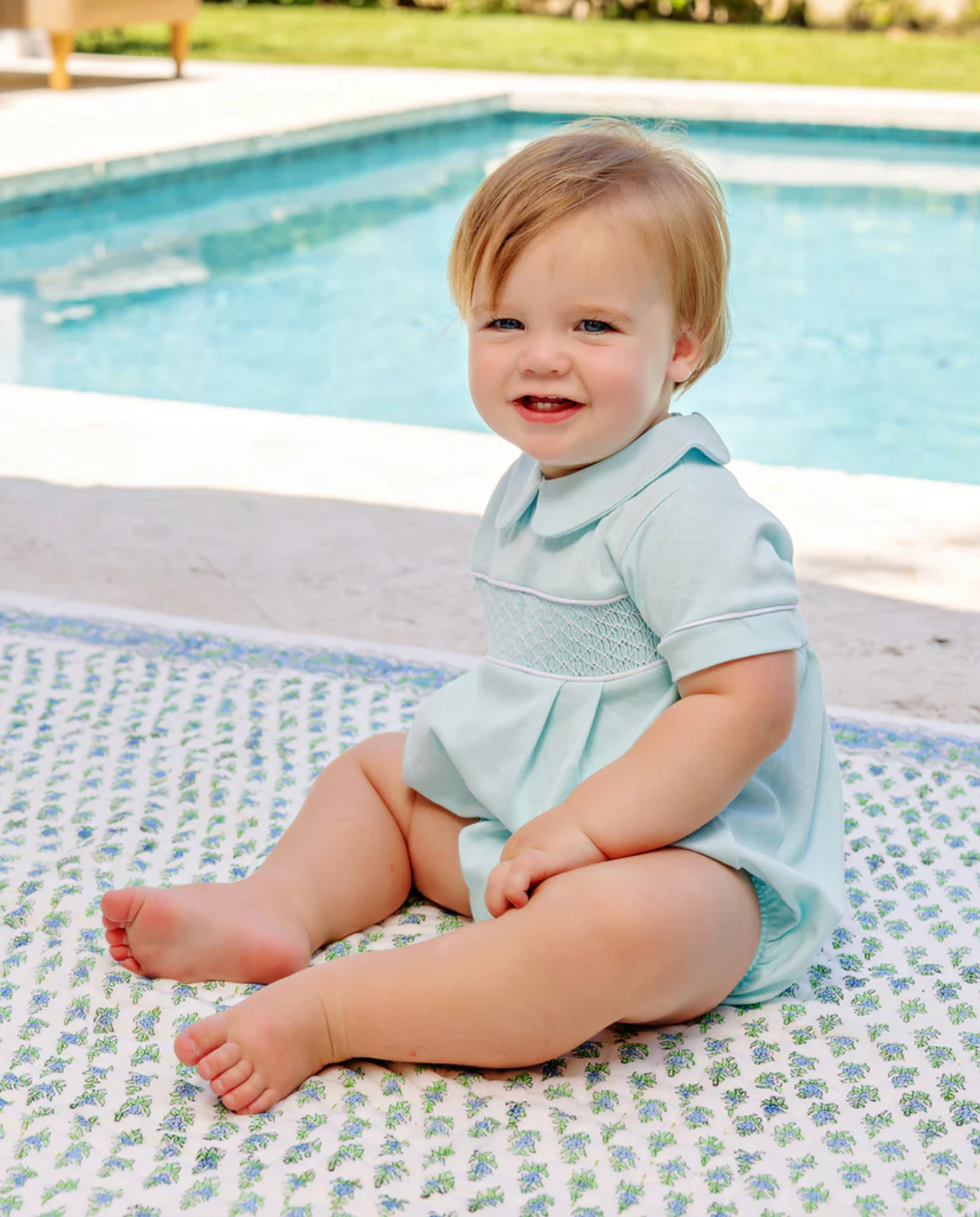 Smocked Bradford Bubble- Pima - Edisto Egg Blue/Worth Avenue