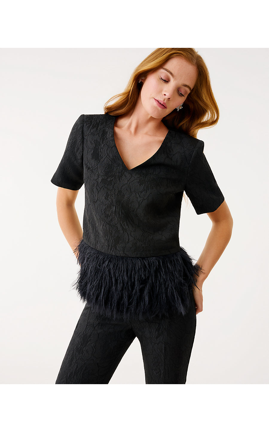 Rylan V-Neck Top - Noir - Exploded Flower