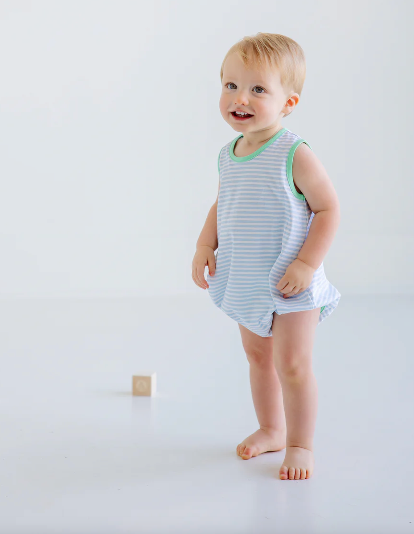 Patton Play Bubble - Pima - Turks Teal Stripe/Turks Teal