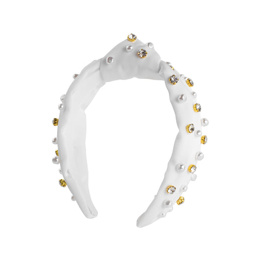 Embellished Slim Knot Headband - White