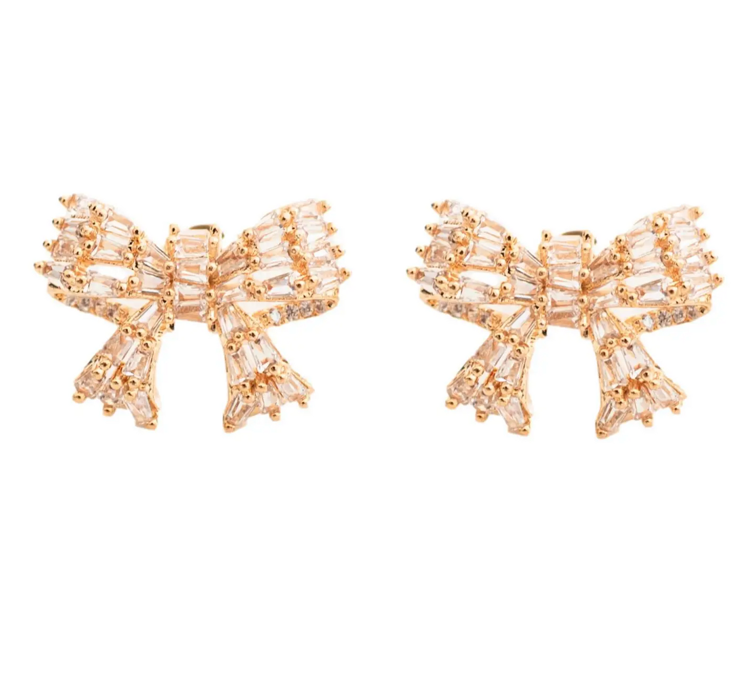 Gold Mini Sparkler Statement Stud Holiday Bow Earrings