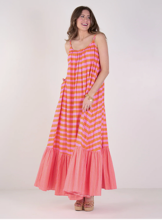 Susannah Maxi - Coral Pink Stripe - L