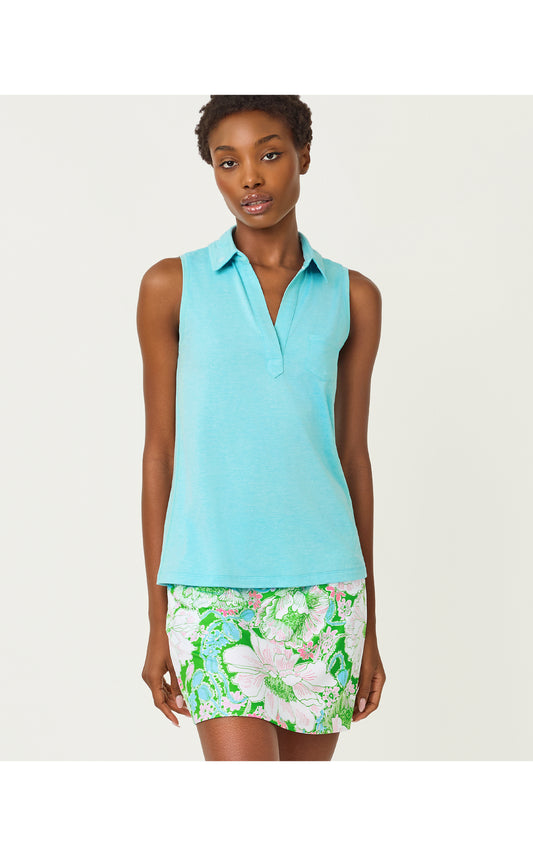 Dune Sleeveless Polo - Heathered Capri Blue