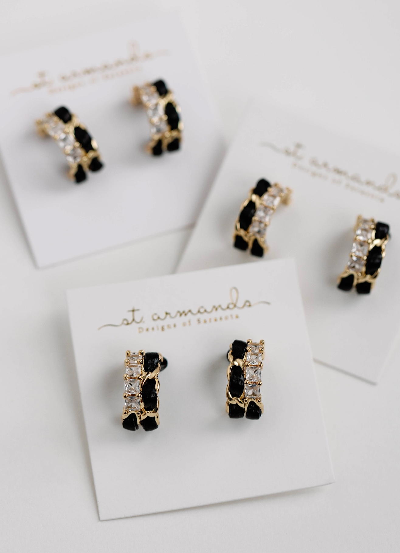 Black Vintage Chain Wrapped Leather Statement Hoop Earrings