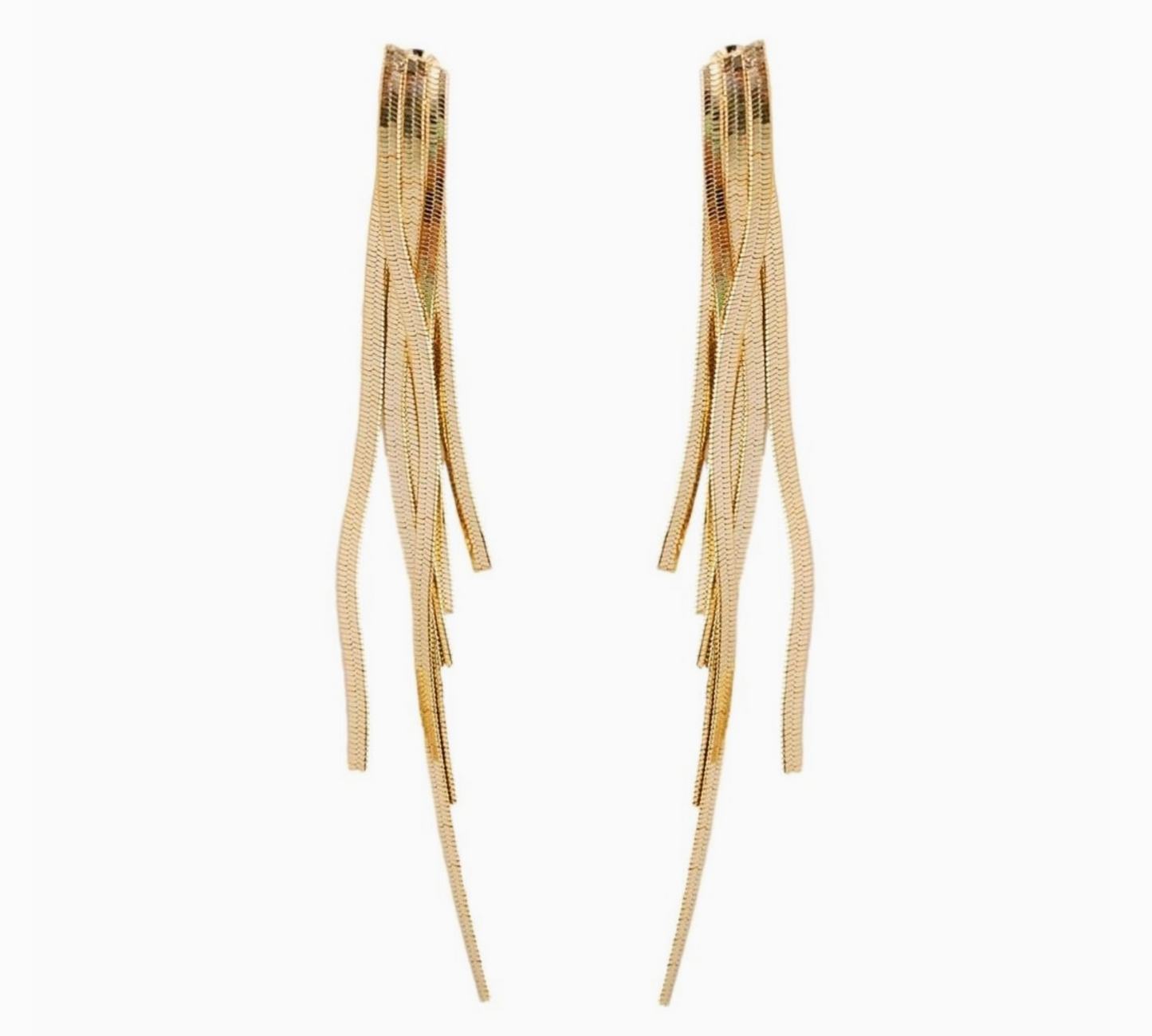 Skinny Gold Cascading Tassel Minimalist Statement Earrings