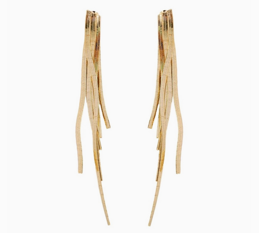 Skinny Gold Cascading Tassel Minimalist Statement Earrings
