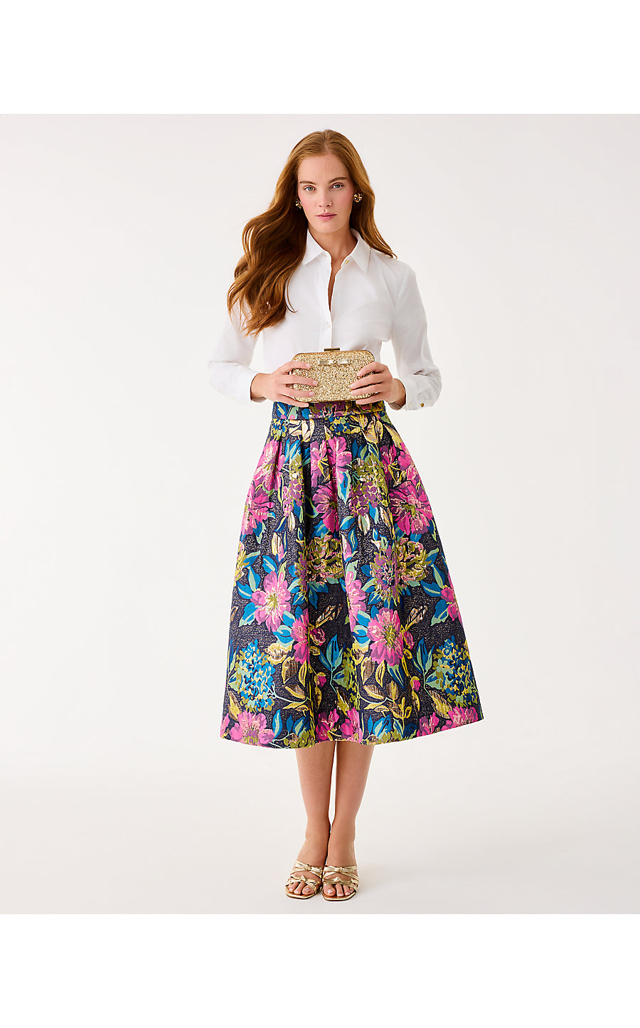 Elyce Midi Skirt - Canopy Blooms Floral Jacquard