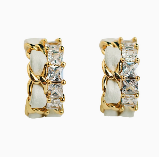 Vintage Chain Wrapped Leather Statement Hoop Earrings