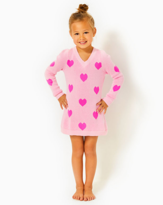 Mini Keane Sweater Dress - Peony Pink Heart Jacquard