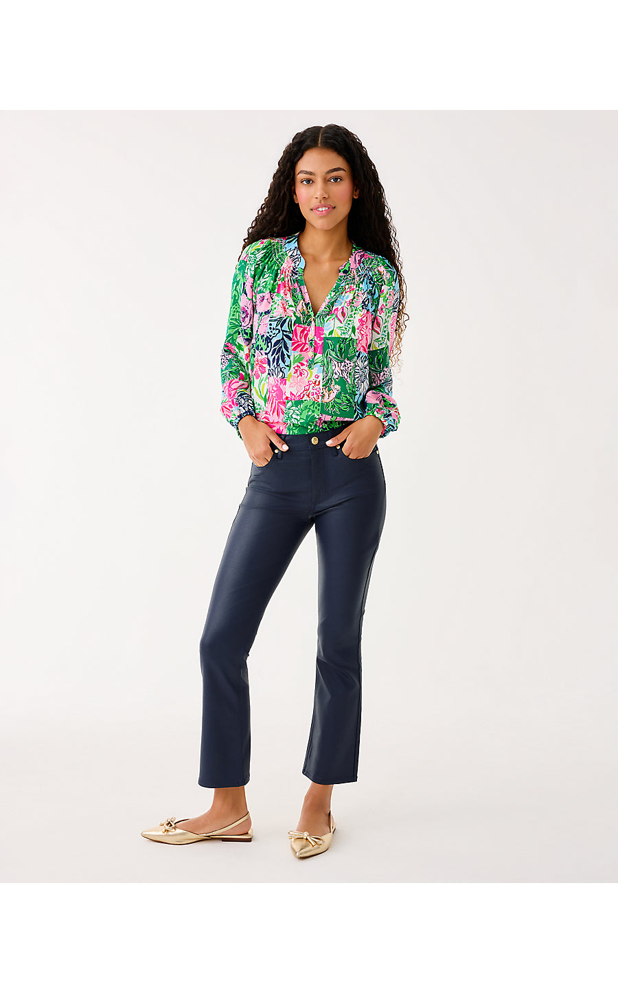 Liza Coated Crop Flare - Low Tide Navy