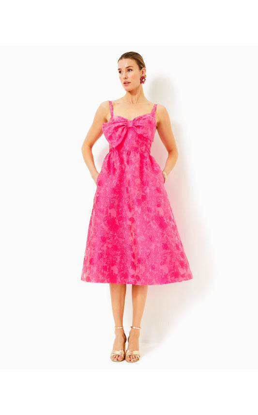 Ellara Jacquard Midi Dress - Passion Fruit Pink -  Leaf An Impression