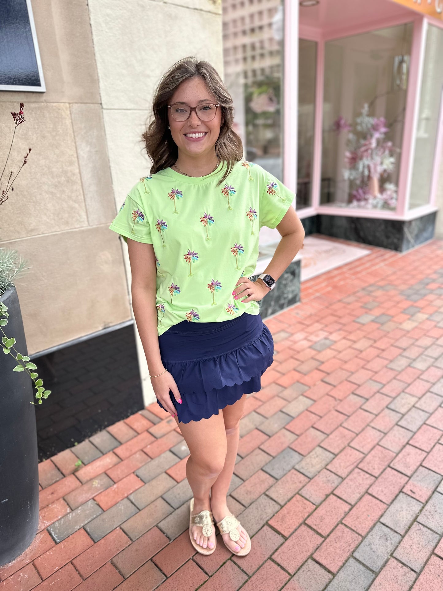 Lime Green Beaded Palm Tee