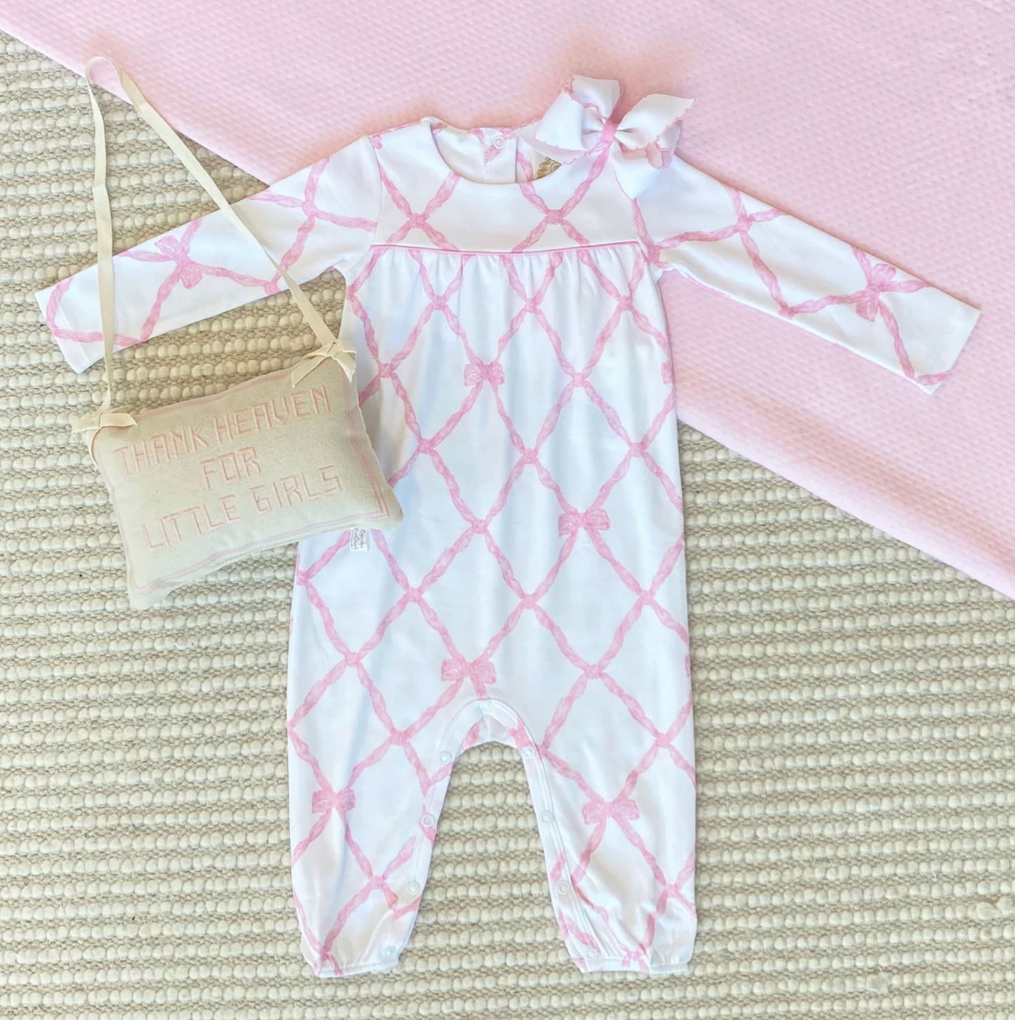 Long Sleeve Penny's Playsuit - Belle Meade Bow/Pier Party Pink