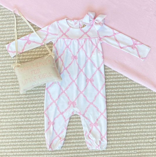 Long Sleeve Penny's Playsuit - Belle Meade Bow/Pier Party Pink