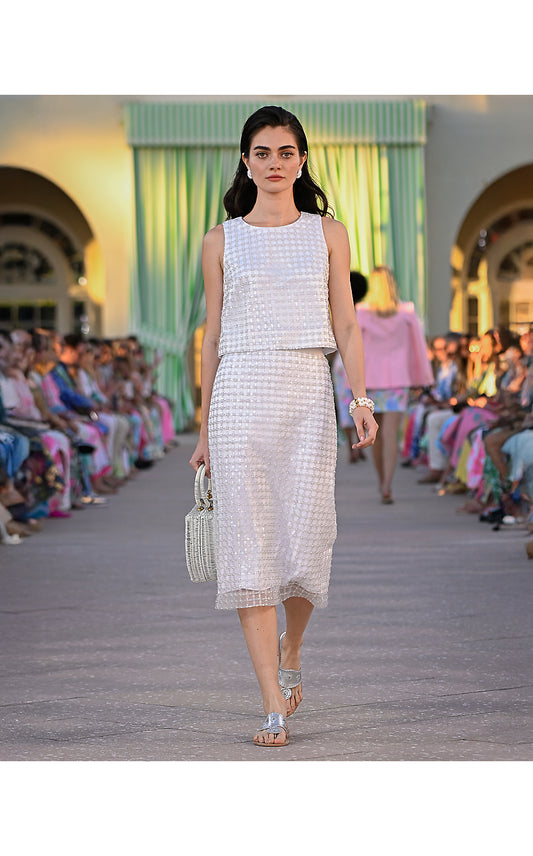 Cordae Midi Skirt -  Pearl Grid Mesh